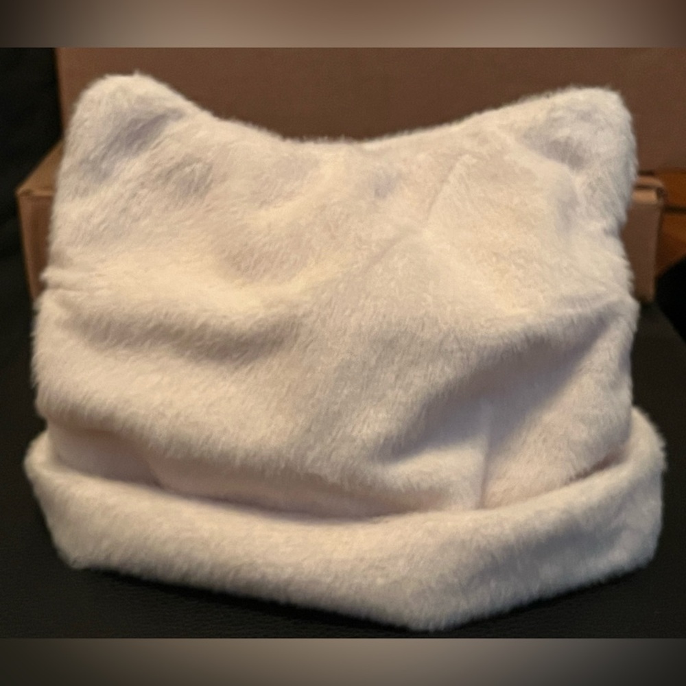 Soft Cream Fuzzy Beanie Hat
